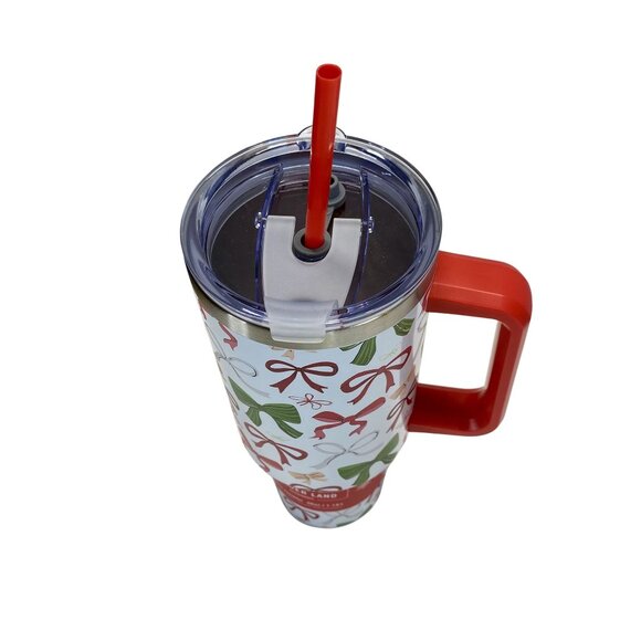 Christmas Festive Bow Print Stainless Steel 40oz Jumbo Tumbler With Lid & Handle - Picture 2 of 6